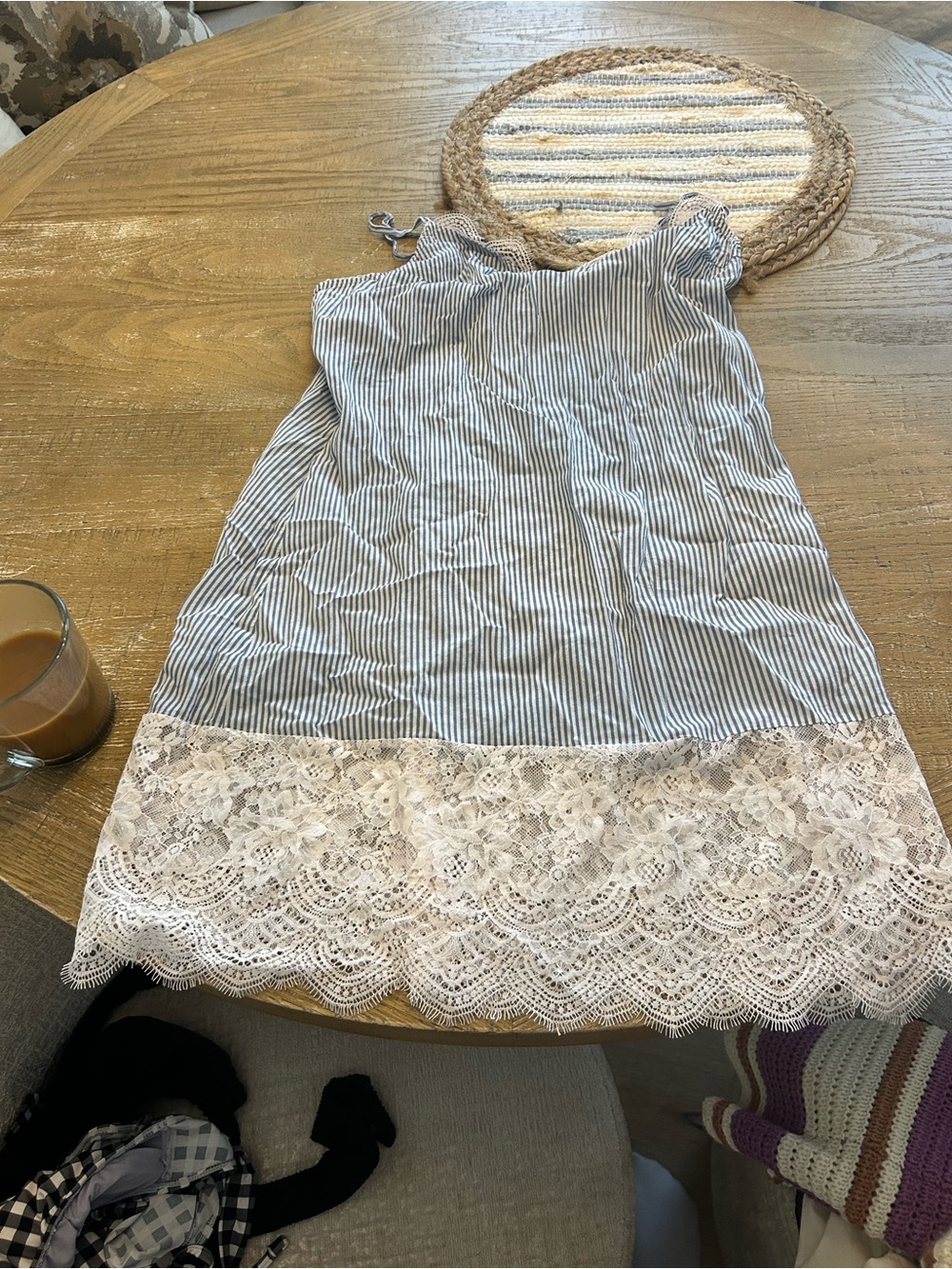 Victoria Secret - Striped Lace Hem Slip Dress - Blue & White